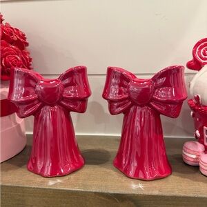 New! Set of 2 Shimmer/shiny red bow candle holders